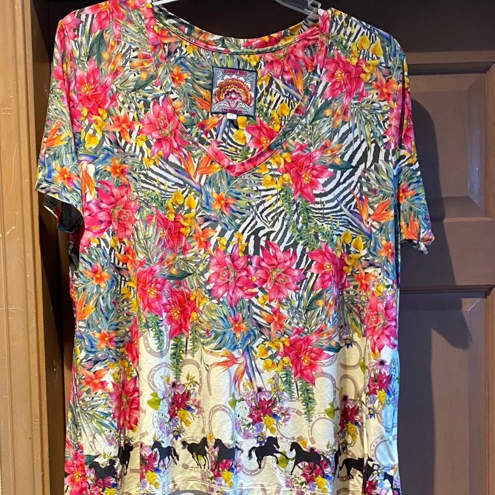 Johnny Was Vibrant Floral V-Neck Top